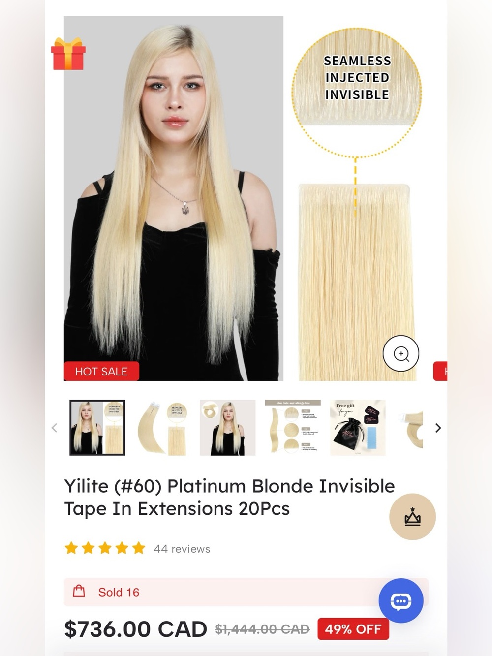 Platinum Blonde (#60) Invisible Tape-In Hair Extensions - 20pcs Wig Remy Hair